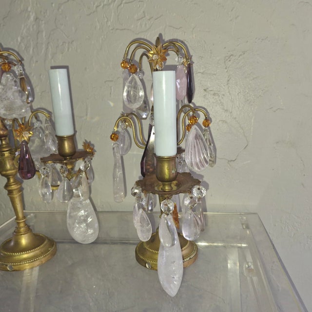 19thc Opulent French Louis XVI Rock Crystal & Bronze Table Lamps/ Girandoles a - Pair For Sale - Image 13 of 18