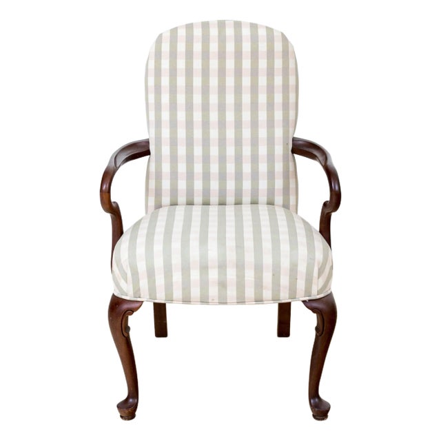Mid 20th Century Queen Anne Style Mahogany Upholstered Armchair For Sale