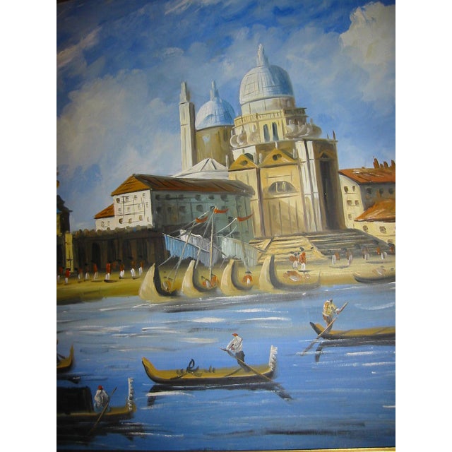 1970s Merchant in Venice Gondola Ride Signed Harris Oil on Canvas For Sale - Image 13 of 18