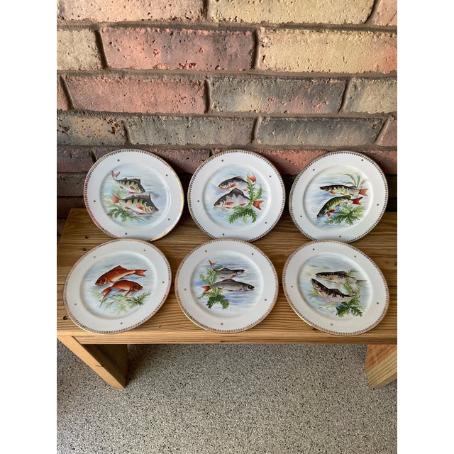 Late 19th Century French Limoges Charles Ahrenfeldt Fish Dinner Plates, Set of Six For Sale - Image 11 of 16