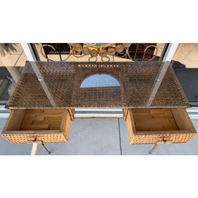 Wood 1970's Wicker & Rattan on Iron Frame, Vanity For Sale - Image 7 of 13