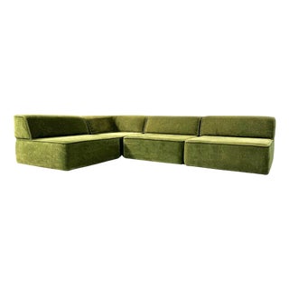 Vintage Trio Sofa in Green Teddy Fabric from Cor, 1970s, Set of 4 For Sale