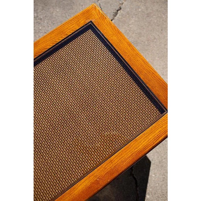 Mid-Century Modern Vintage 1970s Monumental Pedestal Side Tables With Cane and Smoked Glass Top, Pair For Sale - Image 3 of 8