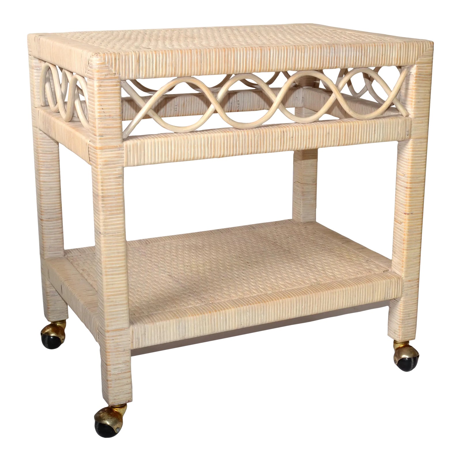 Late 1970s Bohemian Chic Bleached White Bamboo Cane Wicker Kitchen Trolley Bar Cart Chairish