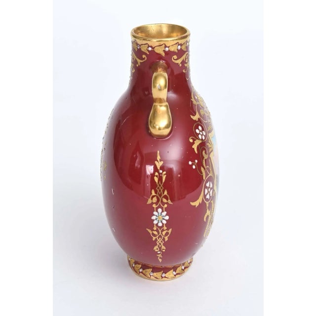 Metal Antique Vase Coalport England Hand Painted with Jeweling and Raised Gilt For Sale - Image 7 of 10