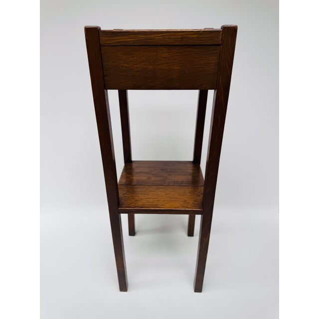 Antique Arts & Crafts Oak Fern Stand With Drawer, Mission Plant Stand, Quarter Sawn Oak For Sale - Image 10 of 13