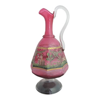 Salviati Murano Venetian Enamel Bacchus Red Cranberry Decanter Pitcher For Sale