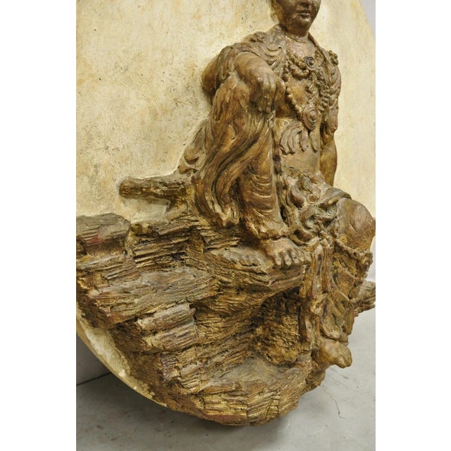 Vintage 43" Fiberglass Kuan Shih Yin Buddha Relief Round Wall Art Sculpture For Sale - Image 10 of 12