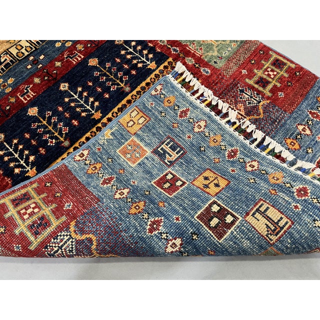 Sultani Khorjin Design Wool Runner in Blue and Red, 2'7" X 9'6" For Sale - Image 14 of 14