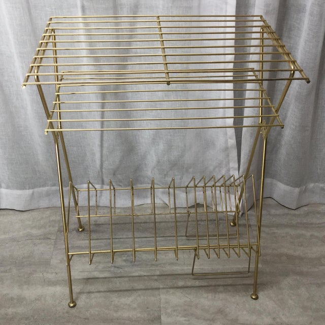 Mid-Century Gold Wire Record Player Stand For Sale - Image 4 of 8