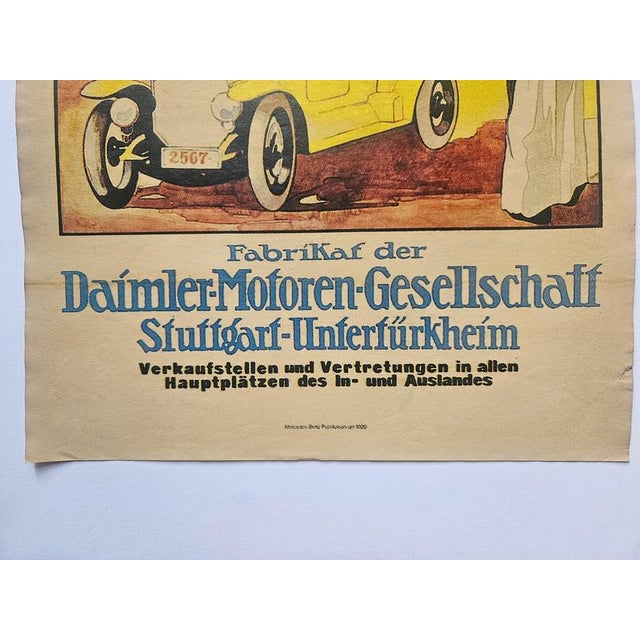 Vintage Art Deco Mercedes Benz Automobile Advertising Poster, 1930 For Sale - Image 6 of 8