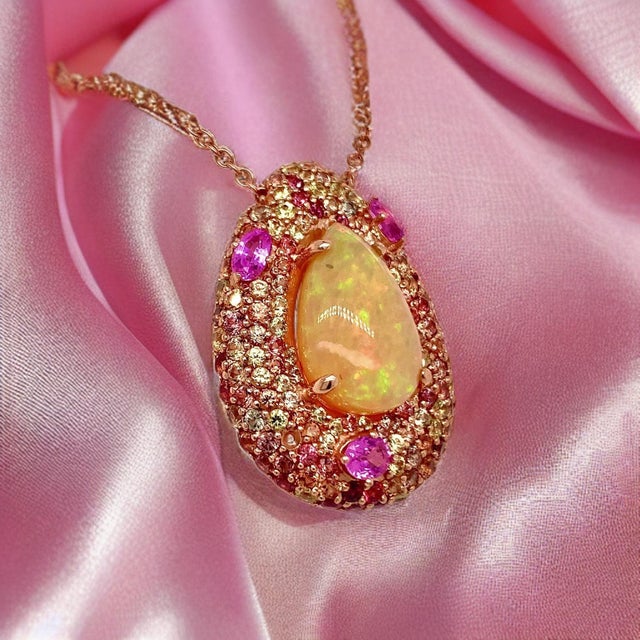 Natural Ethiopian Opal Sapphire Necklace 14k Gold 11.5 TCW GIA Certified For Sale In New York - Image 6 of 18