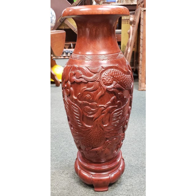 Brown 1st Quarter 20th Century Antique Chinese Phoebe Zhennan Wood Phoenix Vase For Sale - Image 8 of 8