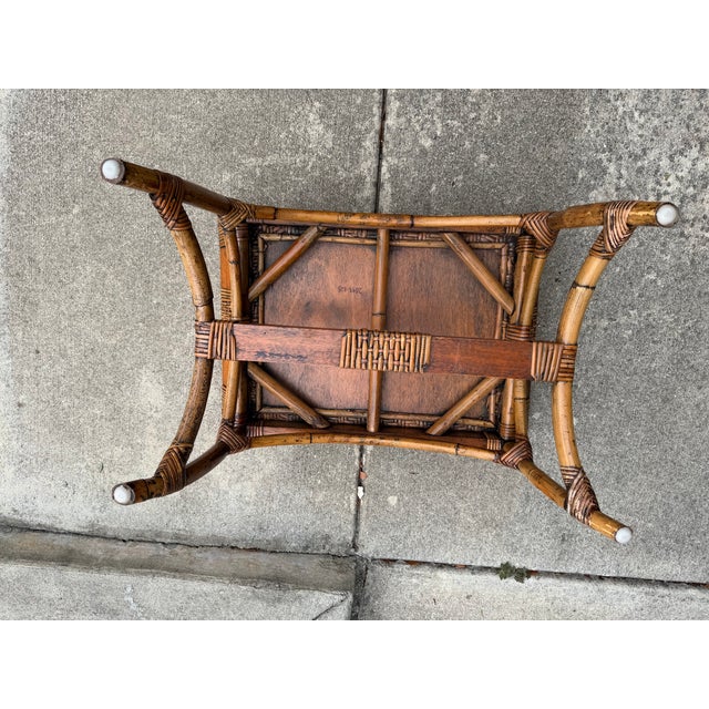 Brown Vintage Palm Beach Woven Rattan & Bamboo Ottoman Foot Stool For Sale - Image 8 of 10