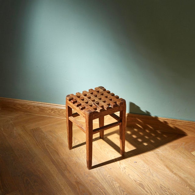 Mid-Century Modern Mid-Century Modern Oak Stool by René Gabriel, France, 1950s For Sale - Image 3 of 6