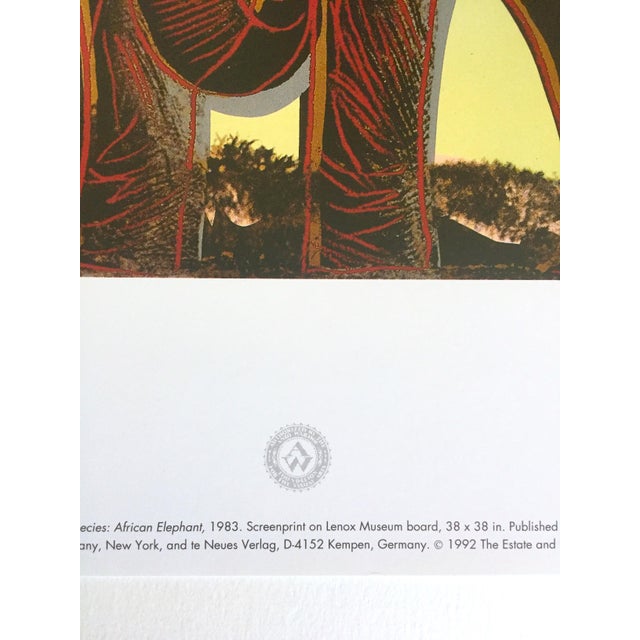 1990s Andy Warhol Estate Vintage 1992 Endangered Species Collector's Lithograph Pop Art Print "African Elephant " 1983 For Sale - Image 5 of 9