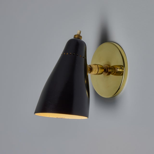 O-Luce 1950s Giuseppe Ostuni Model #101 Black Articulating Sconces for O-Luce, Unmarked - A Pair For Sale - Image 4 of 12