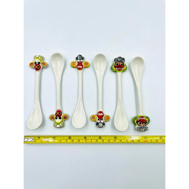 Vintage Hand-Painted Sri Lankan Mask Spoons- Set of 6 For Sale - Image 10 of 11
