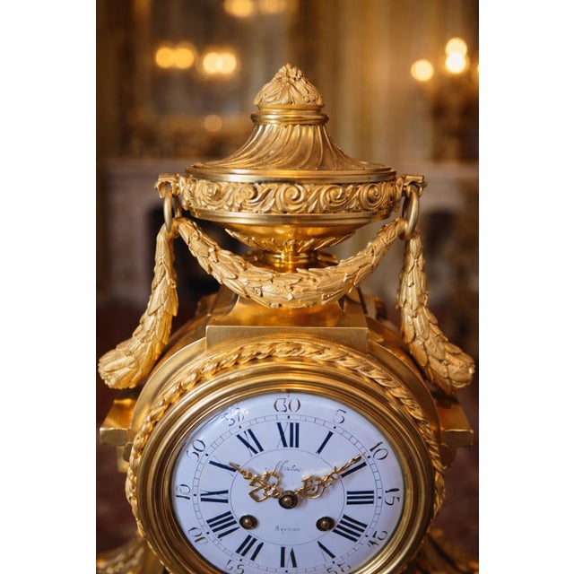 19th Century 1860 Ad Mougin Louis XVI Gilt Bronze Clock Garniture - 3 Pc. For Sale - Image 5 of 18
