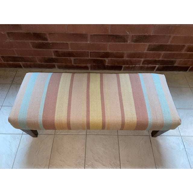 Wood Vintage 1960s Ralph Lauren Inspired Wool Kilim Style Three Seat Upholstered Bench For Sale - Image 7 of 10