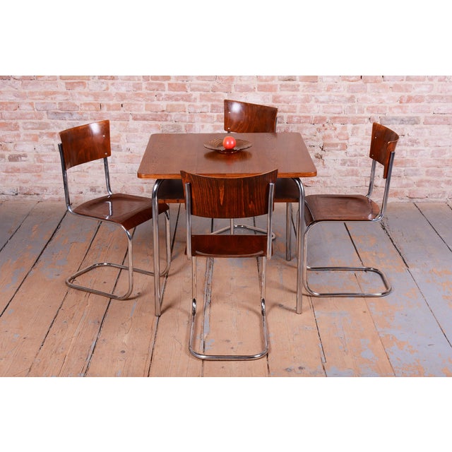 Bauhaus Chairs in Beech and Chrome-Plated Steel, Czech, 1930s, Set of 4 For Sale - Image 12 of 14
