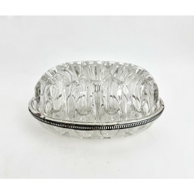 Early 20th Century Vintage English Blown Glass & Silver Oval Flower Frog Centerpiece For Sale - Image 5 of 9