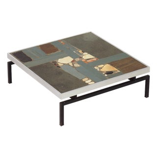 Square Coffee Table with Aluminium Edge and Black Metal Base by Paul Kingma, 1960s For Sale