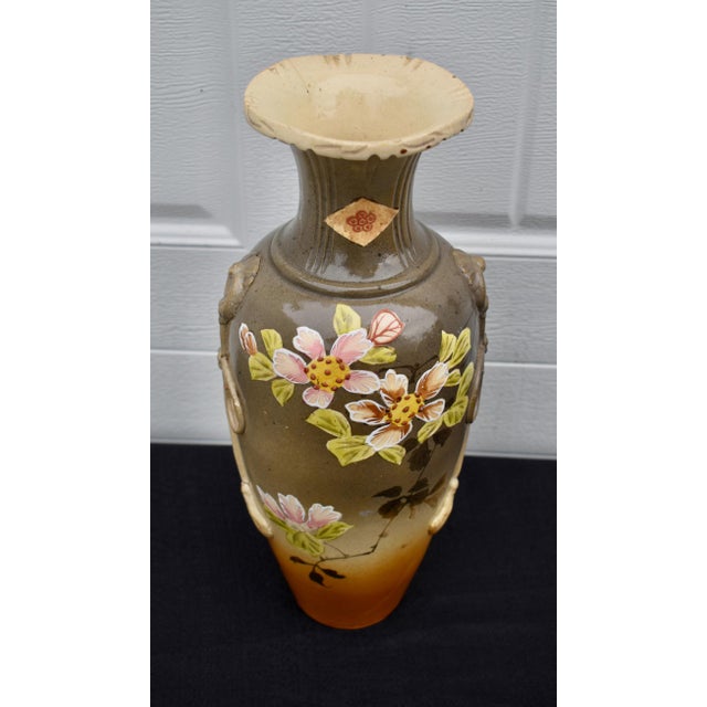 Antique Japanese Satsuma Style Moriage Porcelain Vase Hand Painted Blossoms For Sale - Image 4 of 14