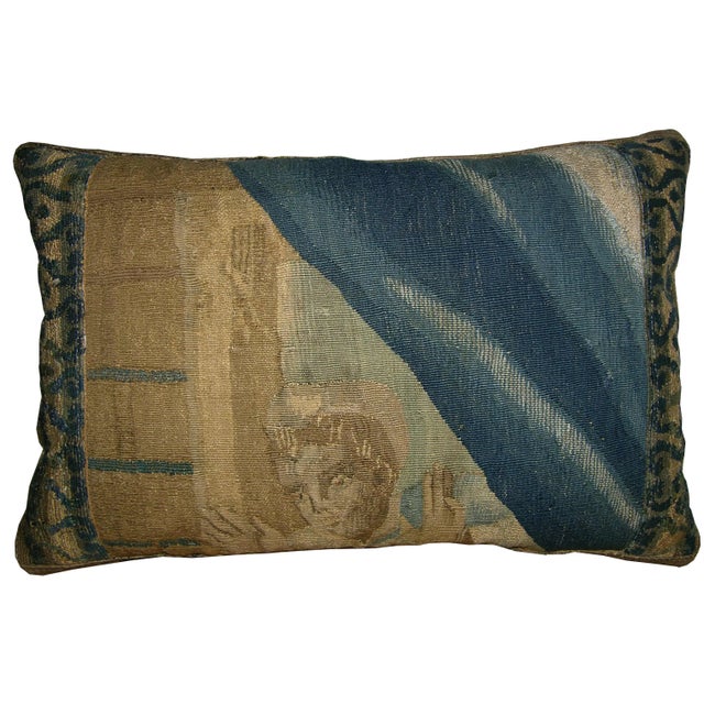 17th Century Antique Brussels Tapestry Pillow - 18 X 12 For Sale In Los Angeles - Image 6 of 6