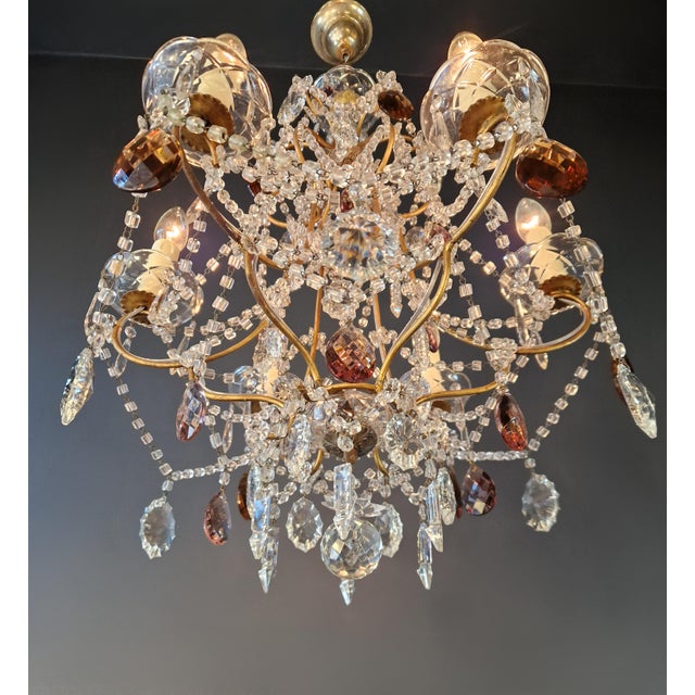 1940s Vintage Venetian Style Crystal Chandelier With Purple and Amber Crystals For Sale - Image 5 of 8
