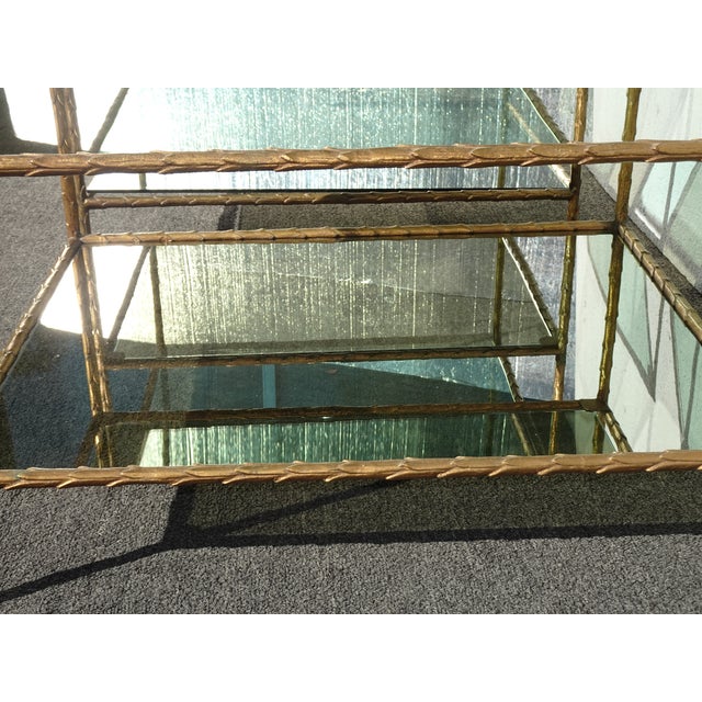 Pair of Vintage Three Tier Brass Bronze Side Tables W Etched Leaf Frames For Sale - Image 14 of 18