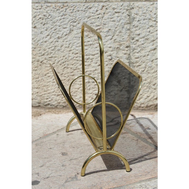Black Magazine Rack in Brass and Black Lacquered Metal, Italy, 1970s For Sale - Image 8 of 11