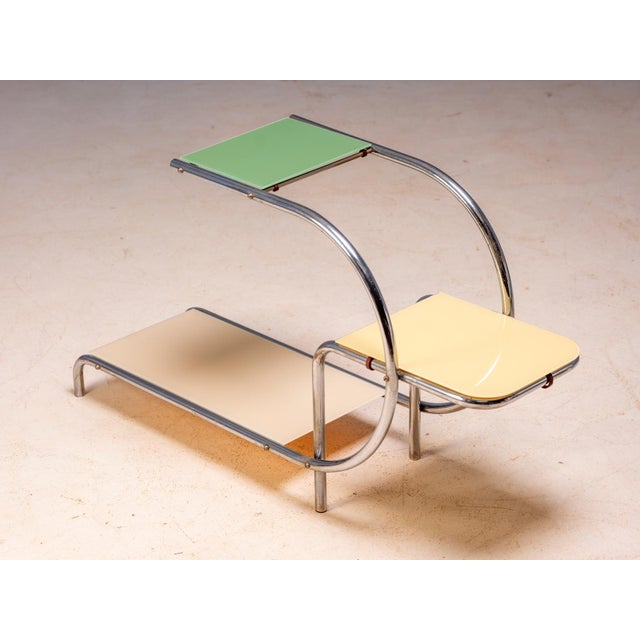 Mid-Century Bauhaus Plant Stand in Chrome-Plated Steel and Glass by Emile Guyot, Former Czechoslovakia, 1950s For Sale - Image 6 of 7