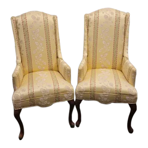 Traditional Petite High Back Yellow Wingback Library Chairs - a Pair