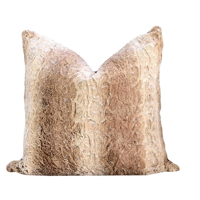 Boho Chic Tan and Ivory Faux Fur Pillow Covers - A Pair For Sale - Image 3 of 6