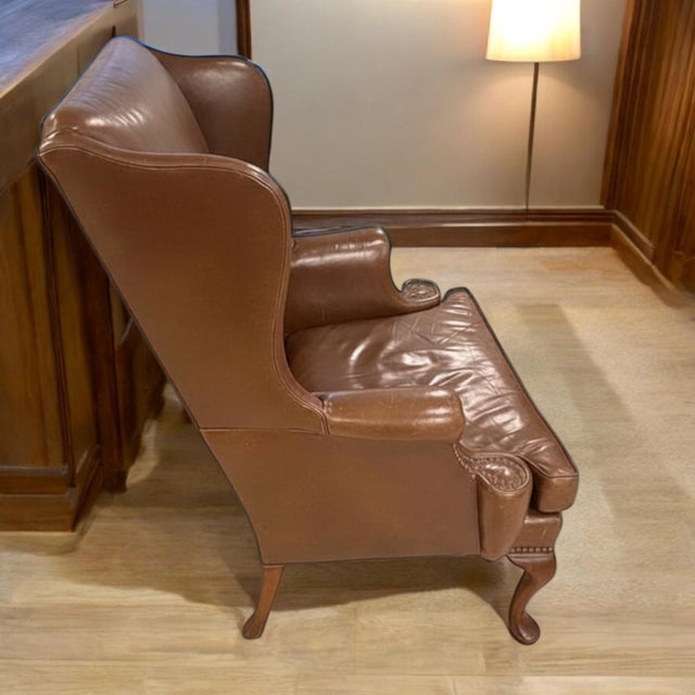Queen Anne 1990s Exquisite Wingback Chair, Crafted by the Artisans at Hickory Chairs Tannery For Sale - Image 3 of 5