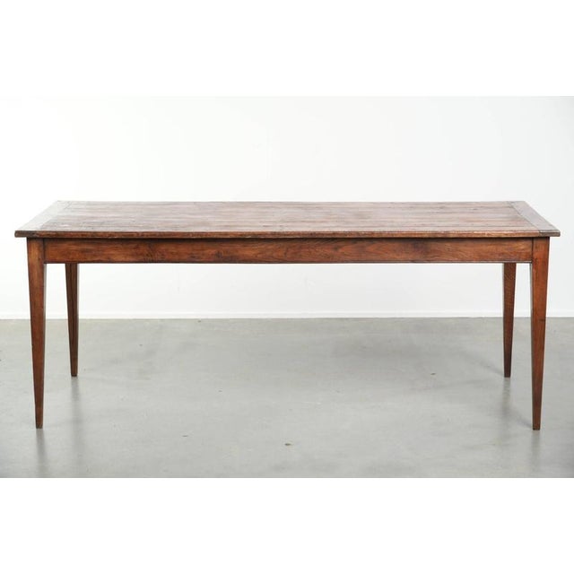Antique French Pine Dining Table with Oak Base and Practical Drawer, 19th Century For Sale - Image 4 of 12