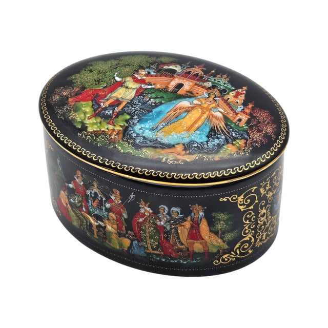 Palekh Porcelain Miniature Box “Tale of Tsar Saltan” by Vladimir Vlasov, Ussr, 4.25 For Sale - Image 14 of 18