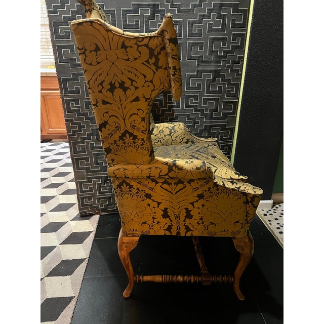 Shabby Chic Late 19th Century Exaggerated Dramatic Wingback Chair Reupholstered For Sale - Image 3 of 10