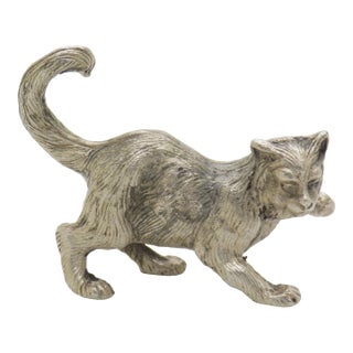 Vintage Italian Handmade Genuine Silver Playful Cat Figurine Sculpture Miniature For Sale