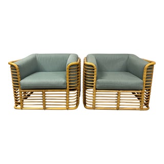 Late 20th Century Brown Jordan Rattan Rib Style Cube Chairs- a Pair For Sale