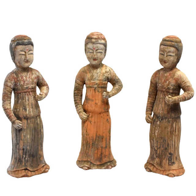Set of Three Chinese Terracotta Figures Teachers Han Style For Sale