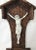 Late 1800s wood wall pocket ornately twig decorated with porcelain crucifix attached to back of piece, found in Adirondack...