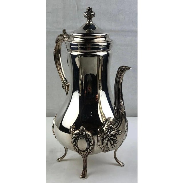 Early 20th Century European Silver-Plated Five-Piece Tea & Coffee Service on Ornate Serving Tray Elegant Early 20th...