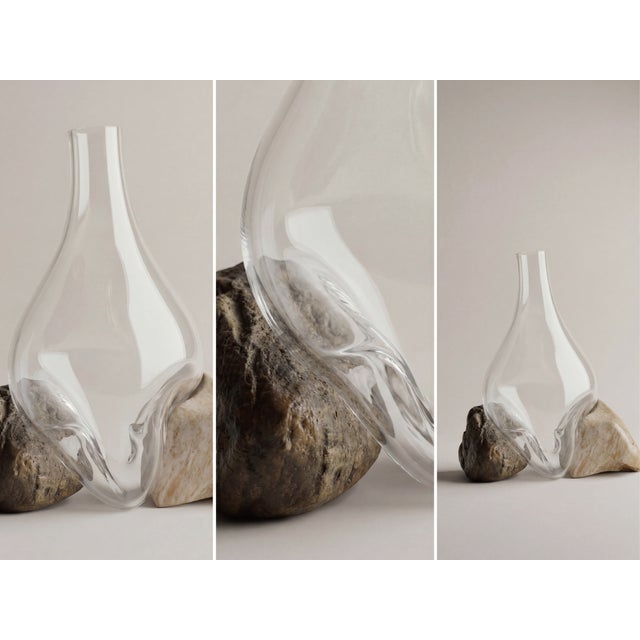 Contemporary Sculptural Crystal Vase With Natural Stone Base – One of a Kind Coffee Table Art For Sale - Image 3 of 6