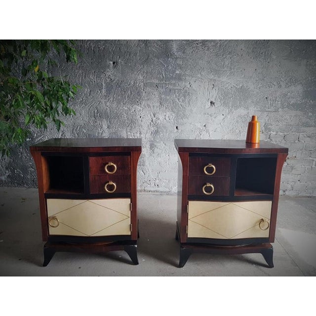 Art Deco Bedside Tables with Parchment Details, France, 1930s, Set of 2 For Sale - Image 3 of 18