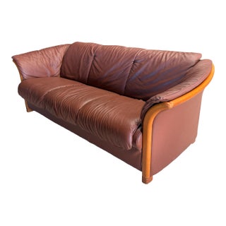 Ekornes Stressless Manhattan 3-Seater Leather Sofa Cognac Birch Scandinavian For Sale
