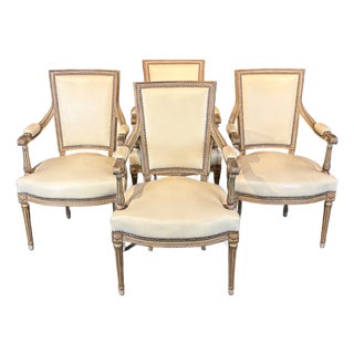Antique French Louis XVI Carved Giltwood Fauteuil Armchairs -Set of 4 For Sale
