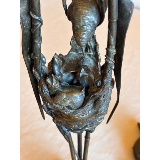 Metal Art Nouveau Bronze Bird in Nest Candelabra by Auguste Nicolas Cain, 1880’s For Sale - Image 7 of 12