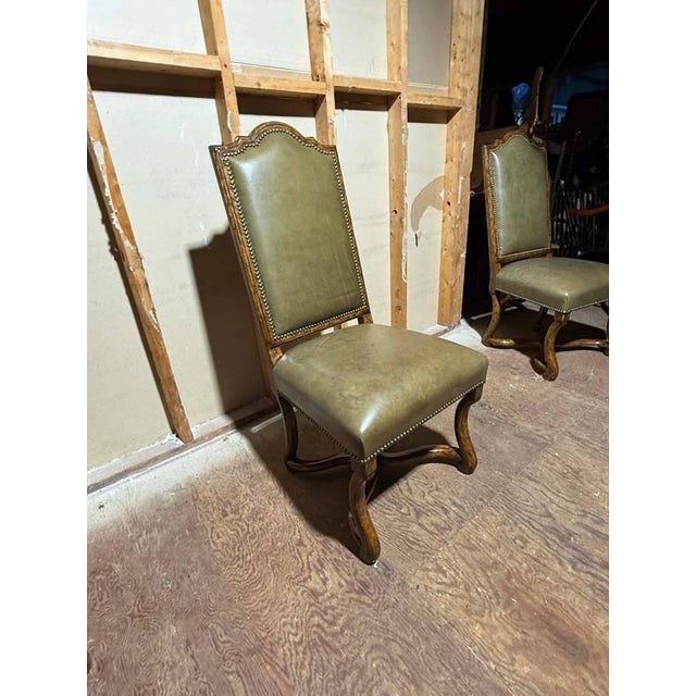 Late 20th Century Vintage Minton Spidell Dauphine French Style High Back Olive Leather Dining Chairs. Set of 8 For Sale - Image 5 of 18